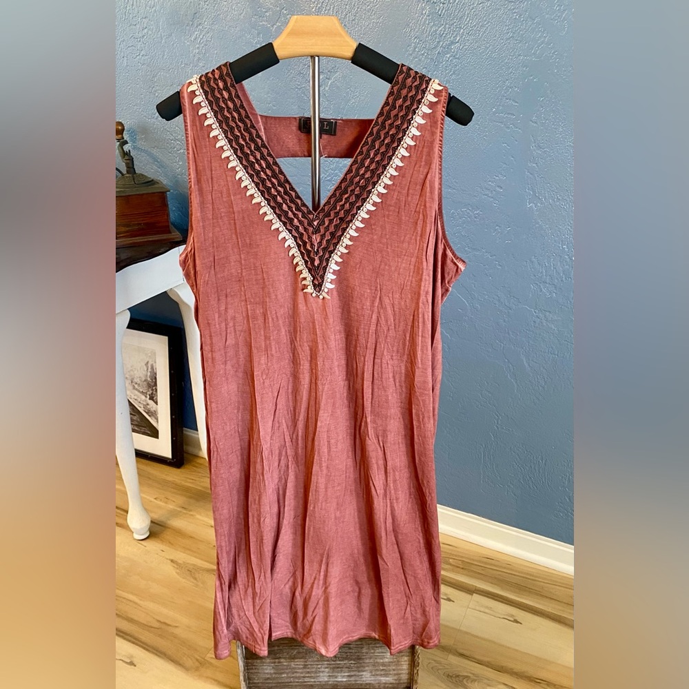 POL Sleeveless Dress with Embroidered Neckline NWOT